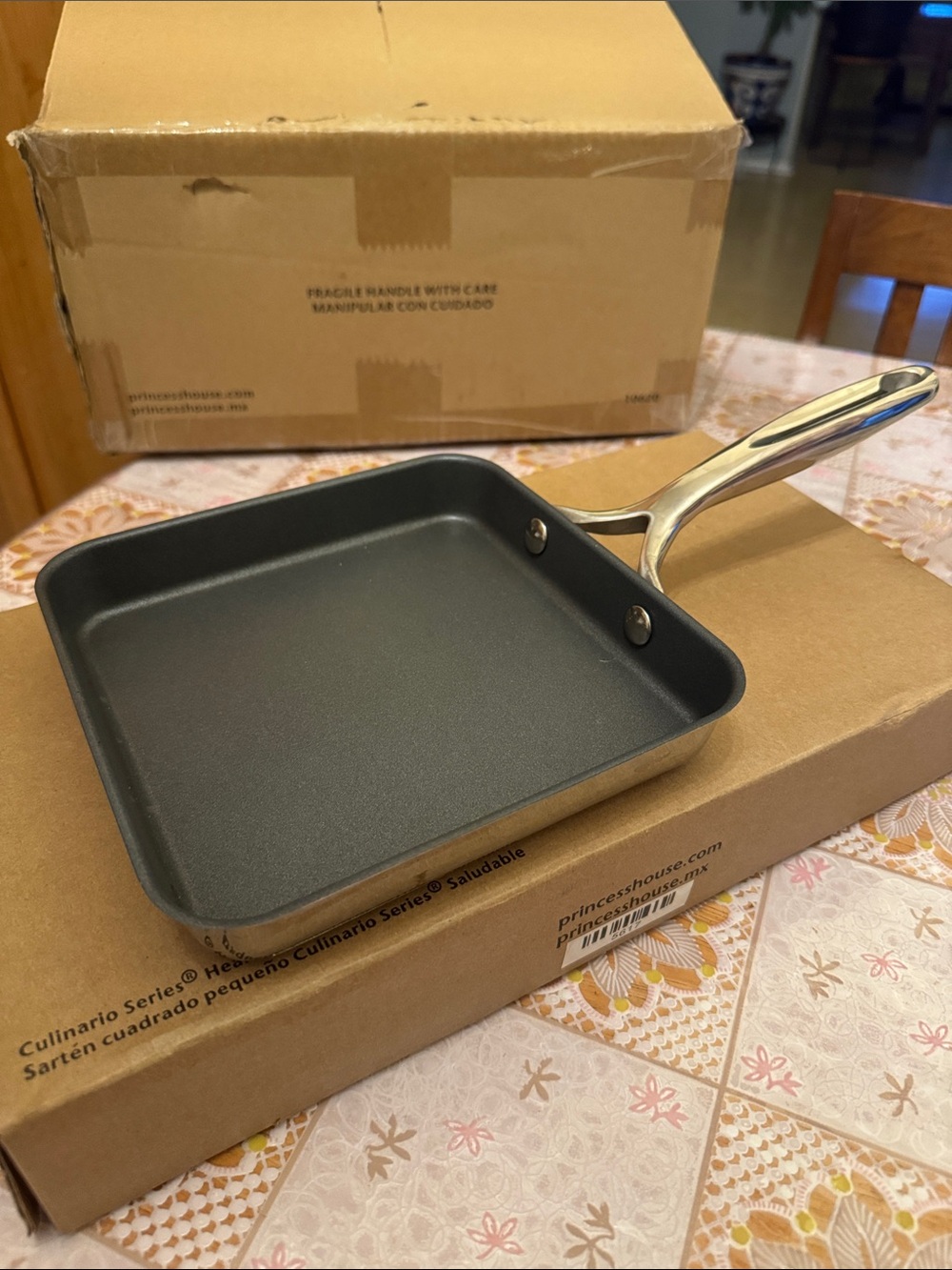 Princess House Square Nonstick Skillet with Stainless Handle - Black and Silver